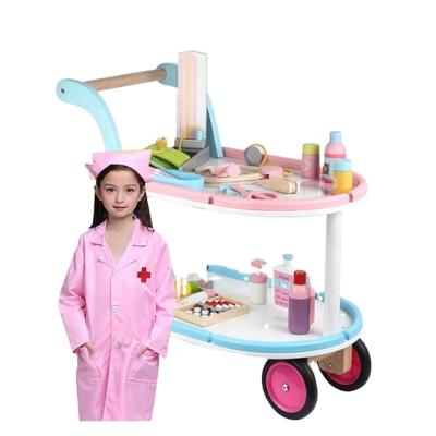 China New Large Wooden Wooden Pretend Play Simulation Convenience Car Kitchen Set Wooden Toys Pretend Toy Cart Wooden Play Set for sale