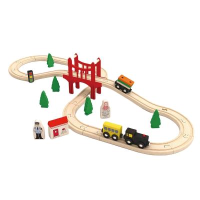 China Wooden Puzzle Assembling Toy 50 Track Small Wooden Train 8 Pieces Shaped Wooden Train Toys for sale