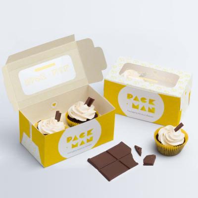 China Recycled Materials Muffin Cupcakes Box Mini 2 Cupcake Boxes With Window For Cup Cake Cakes And Cupcakes Packaging Box for sale