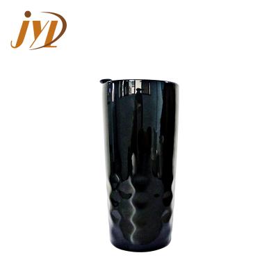 China 16oz Ceramic Reusable Luminous Black Luster Double Wall Ceramic Tumbler Coffee Tea Embossing Mug for sale