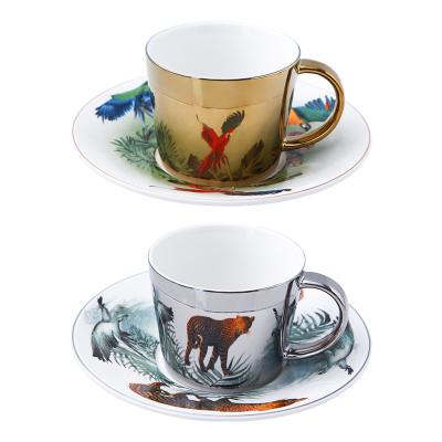 China 220cc Viable 8oz High Quality Custom Made Arabic Ceramic Silver Metal Mirror Coffee Tea Cup And Saucer Set for sale