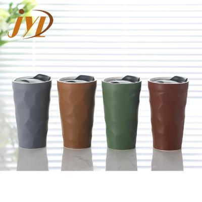 China Viable Custom Coffee Mug 360ML Double Wall Ceramic Coffee Mug Travel Mug Use For Car for sale