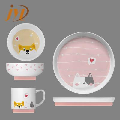 China New Design Cute Disposable Little Cat Dog Bear Printing Porcelain Kids Dinnerware Sets For Kids for sale