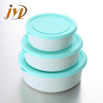 China Korean Style Freshness Keeping Round Hiding Ceramic Food Storage Containers Set With Airtight Silicone Lids for sale