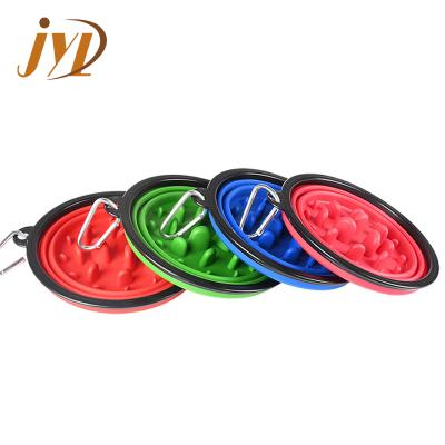 China New Design Colored Sustainable Food Grade Clog Prevention Silicone Pet Food Folding Slow Feeding Bowl for sale