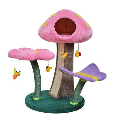 China Sisal Cat Platform Cat Tree House Tree House Mushroom Post Mushroom Scratcher Wooden Viable Flower Cat Tree Jumping Tower for sale