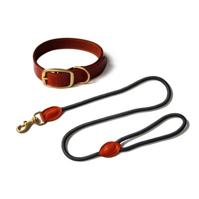 China Fashion Dog Products Custom Adjustable Luxury Leather Dog Collar And Leash Nylon Rope Dog Collar And Leash Set for sale