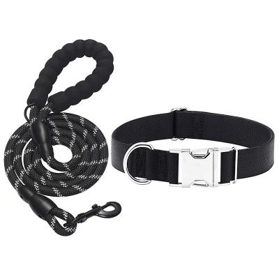 China Wholesale Thoughtful Plain Dog Collar And Nylon Leash Set Classic Adjustable Dog Collar With Leash And Strong Metal Buckle for sale