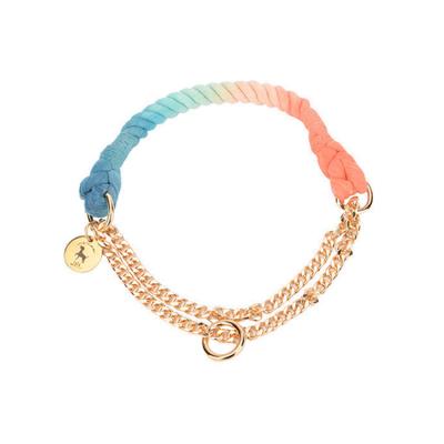 China Hot Sustainable INS Pet Supplies Fashion Handmade Colorful Rope Cotton Martingale Dog Collar With Metal Chain for sale