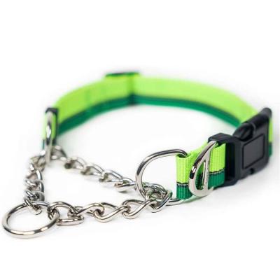 China Thoughtful Effective Pet Training Modified Webbing Slip Nylon Collar, Martingale Dog Collar with Stainless Steel Chain and Heavy Duty Buckle for sale