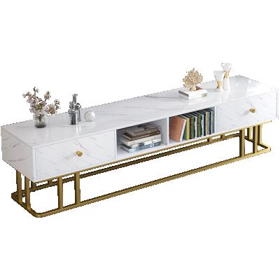 China Convertible Light Luxury Nordic Modern Gold and White MDF TV Stands Design Living Room Furniture Cabinet with Storage Drawer for sale