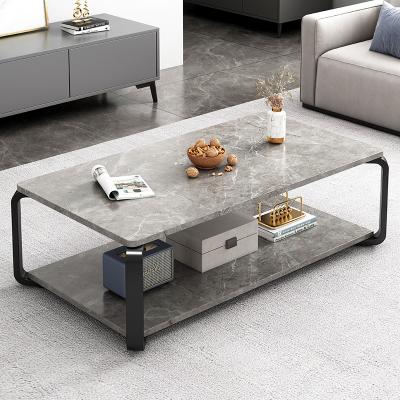 China Large Adjustable Modern Marble Look Wooden Coffee Table (Other) Gray With Storage Shelf 2-Tier Center Table Furniture For Home for sale