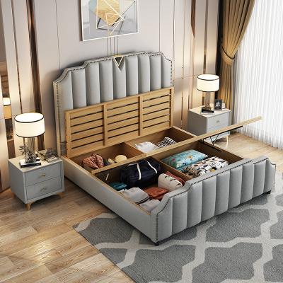 China (Other)Modern Adjustable Storage Leather Bed Luxury Solid Wood Large 1.8m Double Bed Frame Bedroom Furniture for sale