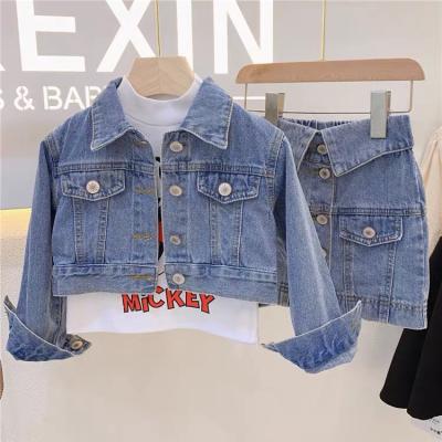 China Toddler Girl 2pcs Denim Casual Clothing Set Long Sleeve Denim Coat Tops And Skirt Set Clothing For Kids for sale