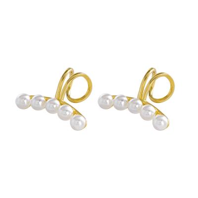 China Trendy Fashion Earrings Jewelry 925 Sterling Silver Pearl Ear Cuff Earrings Gold Plated Small Pearl Earrings Women Silver Jewelry for sale