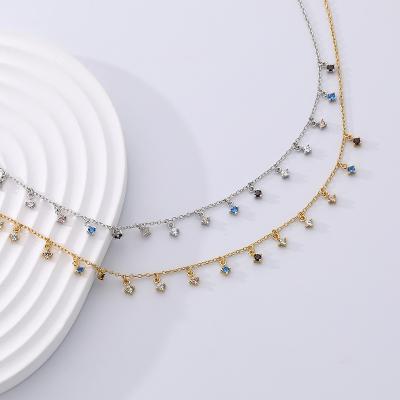 China Trendy Jewelry 925 Sterling Silver Small Zircon Necklace Pendant Jewelry Charm Chain Necklace 18K Gold Plated For Women for sale