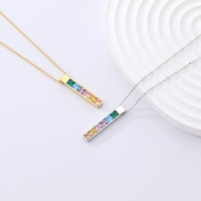 China FASHIONABLE Jewelry 925 Sterling Silver Rainbow Diamond Necklace Jewelry Colorful Pendant Gold Plated Chain Necklace For Women for sale