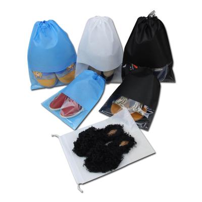 China Custom Drawstring Double Handle Logo Reusable Nonwoven Dust Shoes Bag With Clear Window for sale