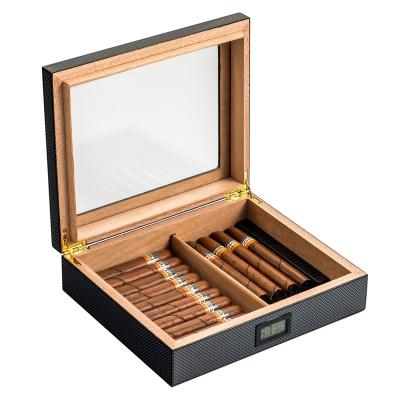 China Custom Made Eco-Friendly Cedar High Glossy Wood Cabinet Handmade Carbon Fiber Cigar Humidor Box for sale