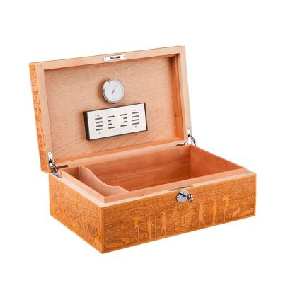 China Custom Made Eco-Friendly Cedar High Glossy Wooden Cabinet Moisturizer Handmade Craved Cigar Humidor Box With Window for sale