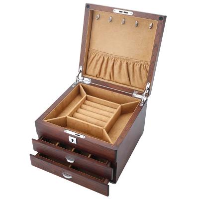 China New Custom Wholesale Eco-Friendly Solid Wooden Jewelry Box With Lock Luxury Wooden Case for sale