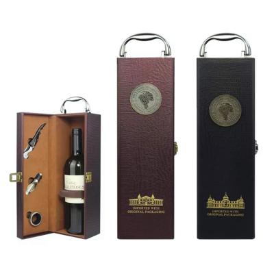 China Recyclable Custom Wooden Wine Whiskey Packaging PU Box For 1 Bottles With Accessories Wine Storage Case for sale