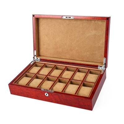 China Eco-Friendly Piano Lacquer Luxury Custom 12 Grids Velvet OEM Watch Packing Box Wooden Watch Storage Case for sale