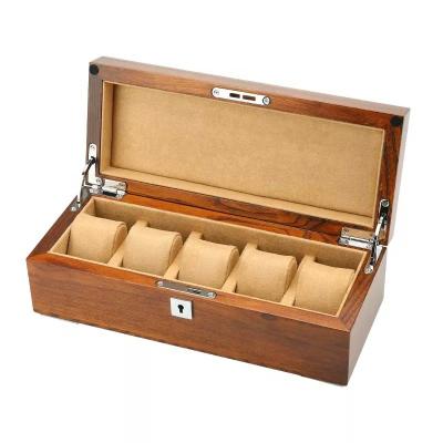 China Custom 5 Grids Eco-Friendly Matt Lacquer Velvet OEM Luxury Wooden Watch Packing Box Watch Storage Case for sale