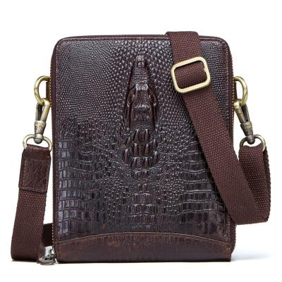 China Factory Logo Leather Horse Crocodile Pattern Cowhide Leather Belt Messenger Bag Crossbody Pack Bag Cell Phone Crazy Custom Single Shoulder for sale