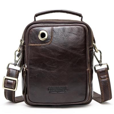 China Factory Custom Single Shoulder GENUINE LEATHER Logo Crossbody Headpho Hold Cell Phone Men Sport Cowhide Leather Belt Messenger Bag for sale