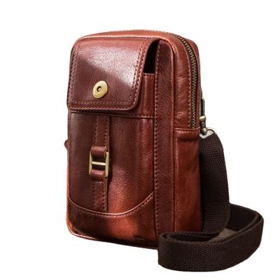 China Crossbody Logo Factory Horse Leather Men Travel Sport Cowhide Belt Bag Casual Messenger Pack Bag Cell Phone Crazy Custom Single Shoulder for sale