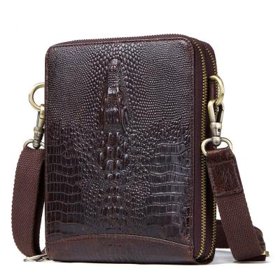 China Factory Logo Leather Horse Crocodile Pattern Cowhide Leather Belt Messenger Bag Crossbody Pack Bag Cell Phone Crazy Custom Single Shoulder for sale