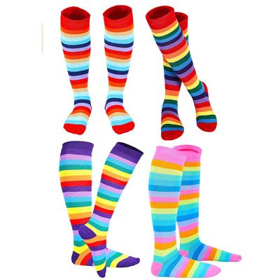 China RTS Sporty Wholesale Cheap Knee High Rainbows Striped Cotton Socks Men Women Unisex Ribbed Socks for sale