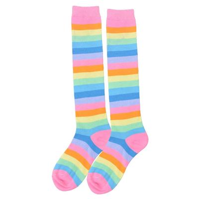 China RTS Retail Rainbows Knee High Cotton Athletic Socks RTS Men Women Unisex Striped Ribbed Socks for sale