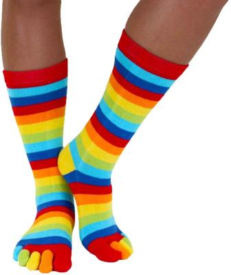 China RTS Sports High Quality Rainbows Five Finger Cotton Crew Socks Unisex Striped Socks for sale