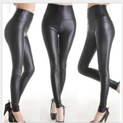 China GURUISI Shiny Pants High Waisted Faux Leather Women's Faux Leather Warm Sexy Black Gaiters Breathable Stretch Leather Plus Size Pants for sale