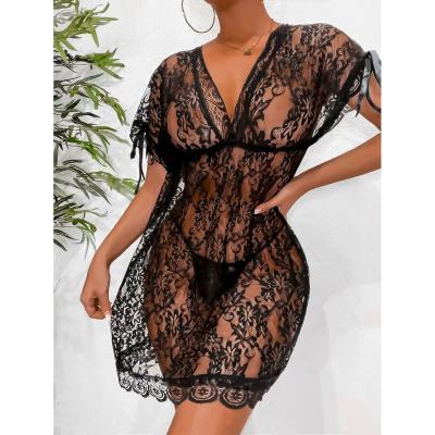 China New cherry fiber polyester (polyester) GURUIS lace green black temptation perspective sexy lingerie women's erotic costume for sale