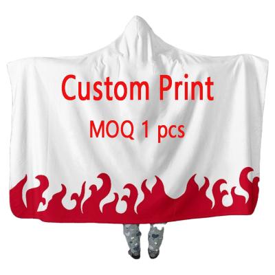 China Dropshipping 3D Sublimation Print Flannel Blanket Adults&Kids Winter Anti-static Soft Double-Layer Warm Hooded Blanket for sale