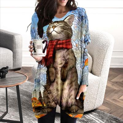 China High Quality Women's Apparels Anti-wrinkle Tie Dye New Soft Fabric O Neck Autumn Casual Long Sleeve Printed T-shirt for sale