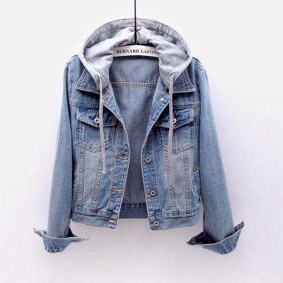 China Workable loose autumn fashion selvage lattice women denim jacket plus size custom logo ladies wholesale oversized hooded jacket for sale