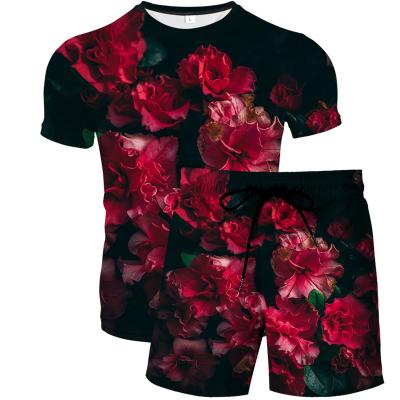 China High Quality Customized Breathable 3D Rose Print Drop Ship T-shirt Shorts Summer Casual Mens Tracksuits for sale