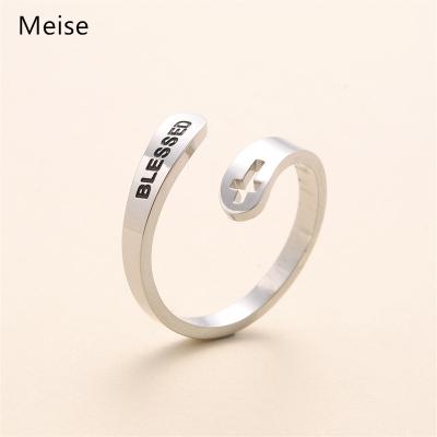 China Stainless Steel Casual/Sports English Cross Ring Letter Personality Fashion Yiwu Coqi MS0033 Double Ring for sale