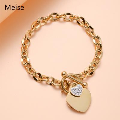 China CLASSIC Yiwu Coqi Fashion Diamond Peach Heart OT Buckle Bracelet Stainless Steel Bracelet MS0050 for sale