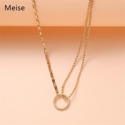 China Yiwu Coqi MS0055 Stainless Steel Double Snake Rope Chain Casual/Sporty Chain Circle Pendant Necklace for sale