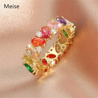 China Yiwu Coqi ZZ534 Casual/Sporty Gold Plated Colorful Zircon Diamond Ring Women Accessory Rainbow Color CZ Oval Ring for sale