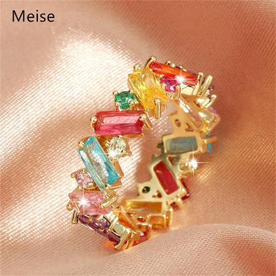 China Yiwu Coqi ZZ533 Fashion Casual/Sporty Classic Gold Plated Rainbow Rectangle Unisex Multi Color Zircon Ring Ring for sale