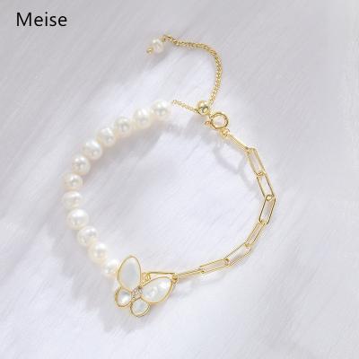 China Yiwu Coqi YY623 fashion CLASSIC chain clip baroque pearl bracelet for women girls pearl butterfly charm freshwater bracelet for sale