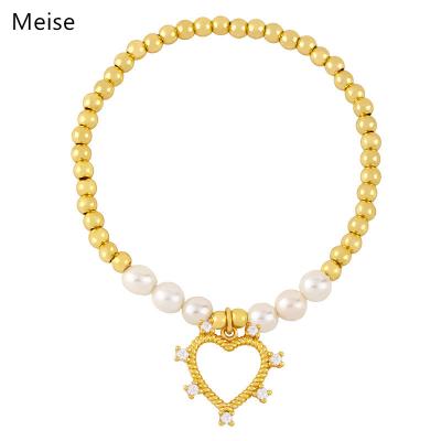 China Other Yiwu Coqi YY597 18k Gold Plated Eye Bracelet Hollow Heart Charm Bead Stretch Beaded Bracelet for sale