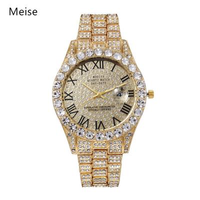 China Full Rhinestone Roman Scale Alloy Steel Band Date Yiwu Coqi YY326 Automatic Calendar Rhinestone Watch Men's Hip Hop Watch for sale