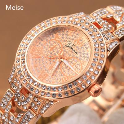 China Date Full Diamond Alloy Ladies Diamond Binocular Automatic Steel Band Quartz Watch Hip Hop Watch Yiwu Coqi YY321 for sale